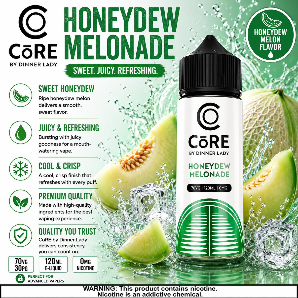 Honeydew Melonade – CORE by Dinner Lady 120ML Vape Juice | 3MG, 6MG | Vape Mash India